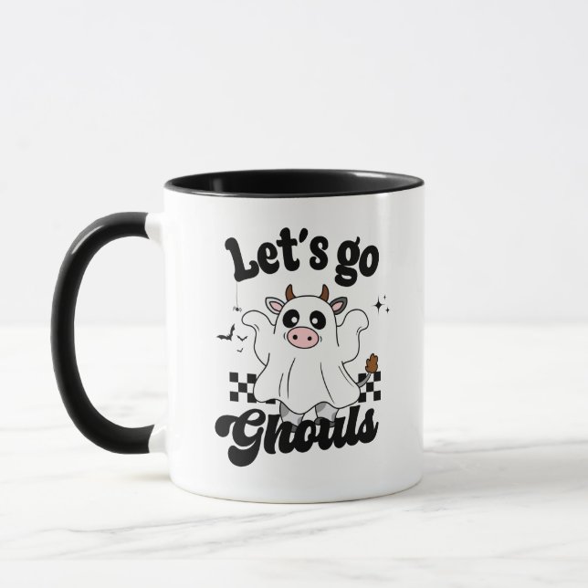 Taza Vamos Ghouls Cute Cow Ghost Halloween (Izquierda)