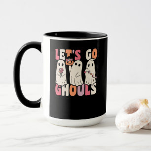 Taza Vamos Ghouls Groovy Fantasma con flores de época