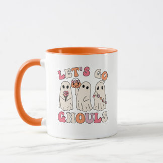 Taza Vamos Ghouls Groovy Fantasma con flores de época