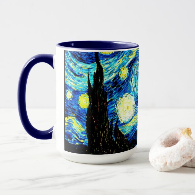 Taza Van Gogh - Noche estrellada, pintura famosa (Con donut)