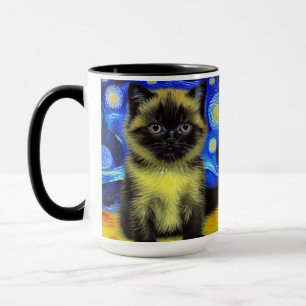 Taza Van Gogh Starry Night Siamese Cat