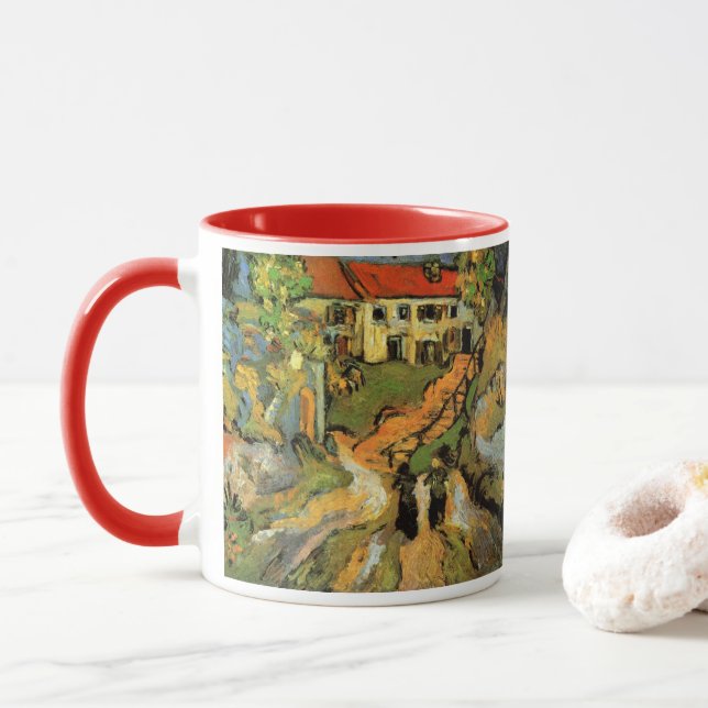 Taza Van Gogh Village Street y Steps Auvers, figuras (Con donut)