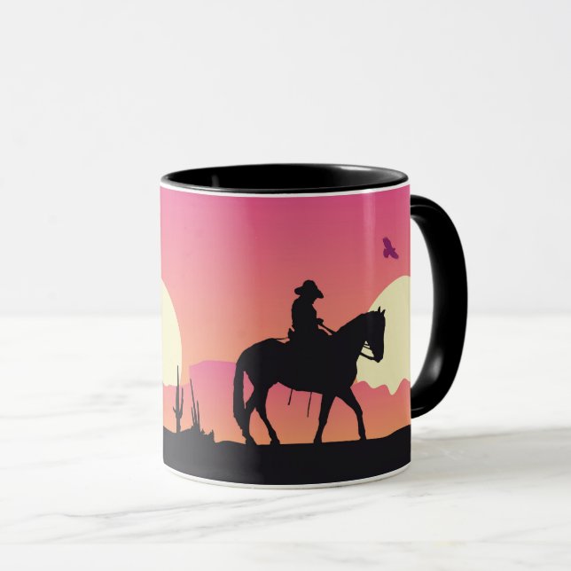 Taza Vaquero, caballo y el desierto rosa de la puesta d (Anverso derecho)
