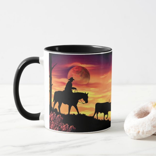 TAZA VAQUERO QUE REÚNE LA SILUETA DEL BUEY DEL (Con donut)