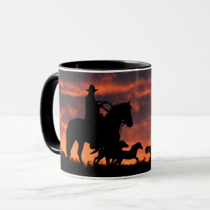 Taza Vaquero y salvaje manada de caballos se agruparon