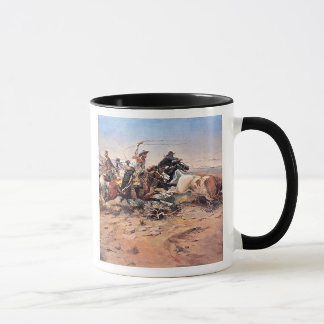 Taza Vaqueros roping un buey, 1897 (aceite en lona) (Derecha)