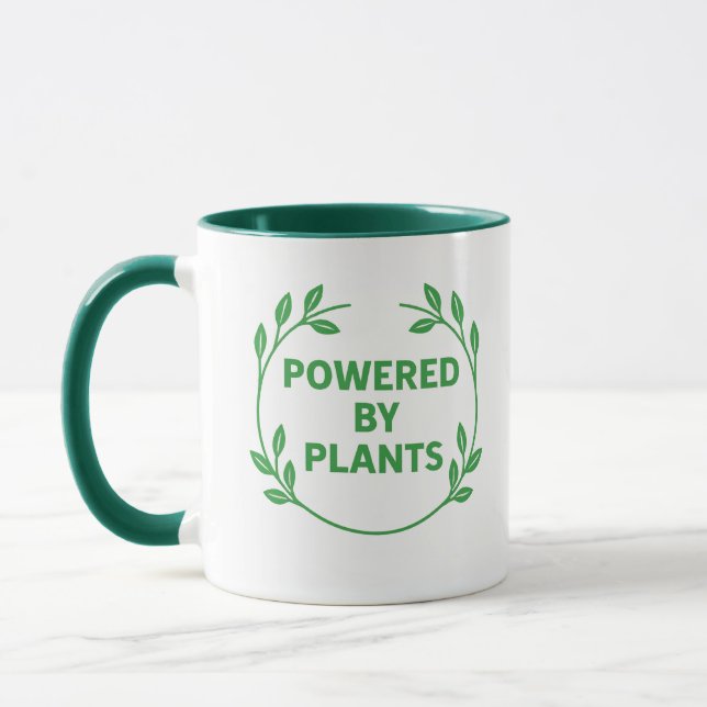 Taza vegana verde y blanca de base vegetal (Izquierda)