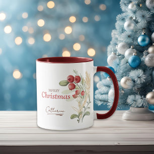 Taza Vegetación de las Berries Rojas Elegantes Navidade
