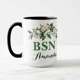 Taza Vegetación floral de acuarela BSN Graduación de Ma