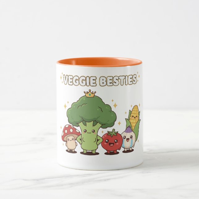 Taza Veggie Besties | Cute Kawaii Cartoon Vegetable  (Centro)