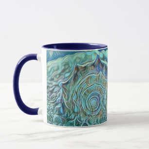 Taza Vela azul en la pintura al mar espumosa