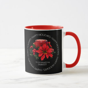 Taza Velas rojas festivas, Holly y Poinsettia