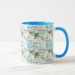 Taza Velero de la acuarela con el modelo de la palmera