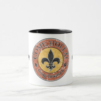 Taza ¡Ven Holla! Logotipo del círculo de Fleur-de-lis