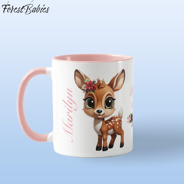 Taza Venado bebé, Amanecer floral, 🦌 de perro 🎄 adora (Cute Baby Deer, Floral Fawn, Doe Lover 🦌 Poinsettia Flowers Pink Deer-ly Loved ForestBabies  Mug)