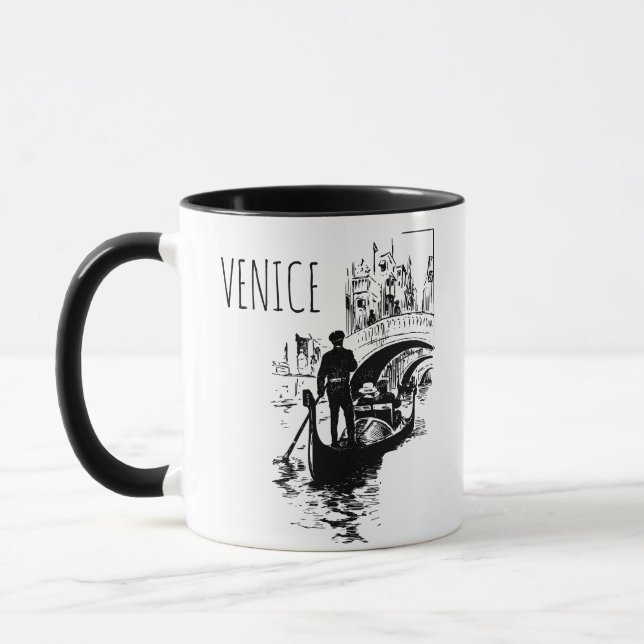Taza Venecia Italia Gondola Café negro y blanco (Izquierda)