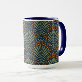 Taza Ventilador de vieiras bohemias, oliva, roya, azul