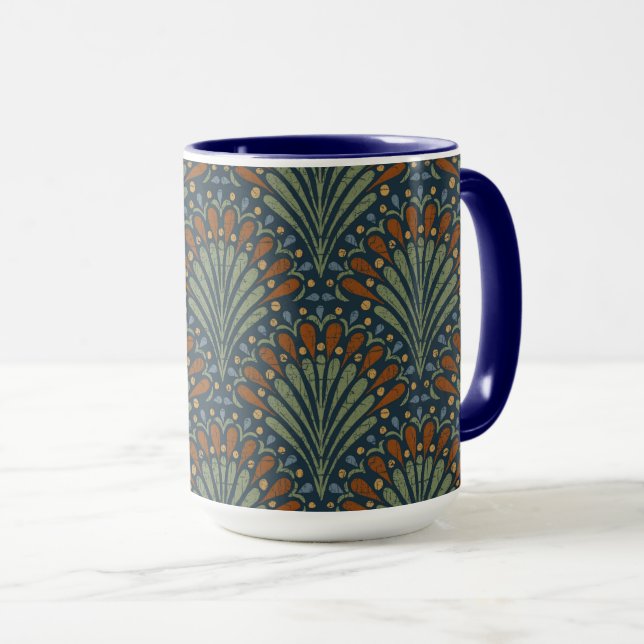 Taza Ventilador de vieiras bohemias, oliva, roya, azul  (Anverso derecho)