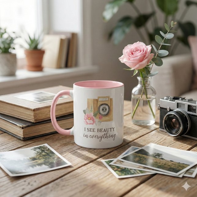 Taza Veo La Belleza En Todo El Fotógrafo Mug (Encourage others to see the beauty in everything with this beautiful photographer mug! )