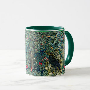 TAZA VERDAD, ANIMALES FORESTALES, RAVEN EN FLORAL VERDE