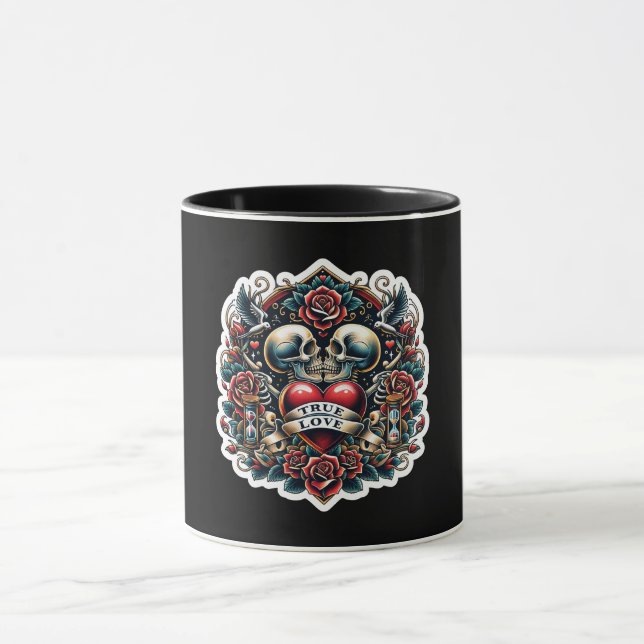 Taza Verdadero amor Skeleton Heart Tattoo Look (Centro)