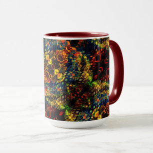 Taza Verde Amarillo Rojo sobre papel rojo oscuro, con f