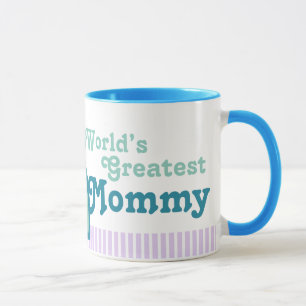 Taza verde azulada de los elefantes de la mamá m