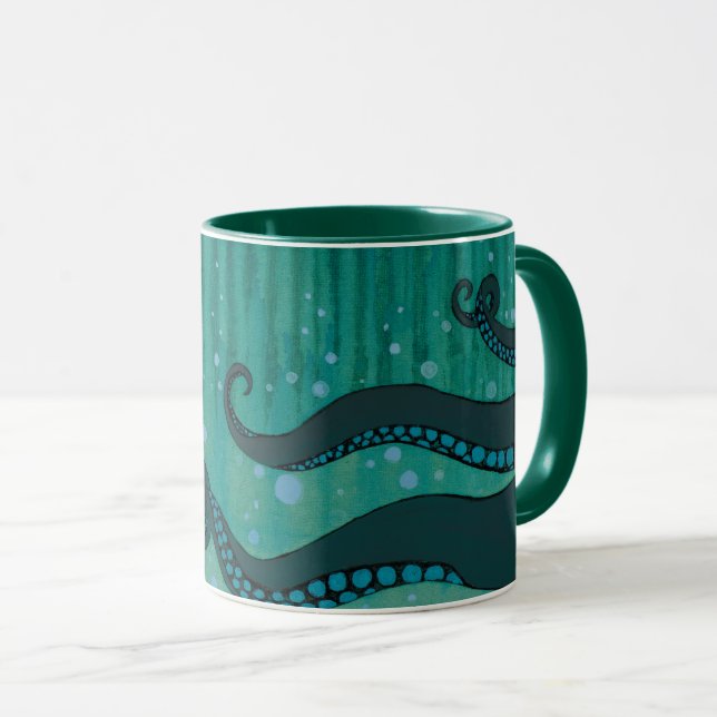 Taza verde azulada de los tentáculos del pulpo (Anverso derecho)