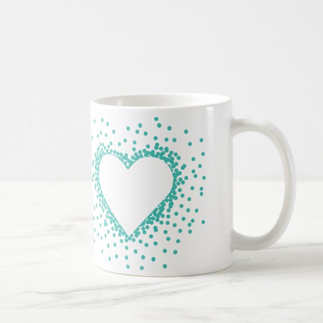 Taza verde azulada del corazón del confeti (Derecha)