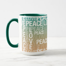 Taza Verde azulado amor por la paz blanca y dorada
