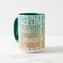 Taza Verde azulado amor por la paz blanca y dorada