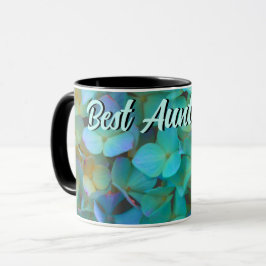 Taza Verde azulado azul amarillo rosa hortensias flores