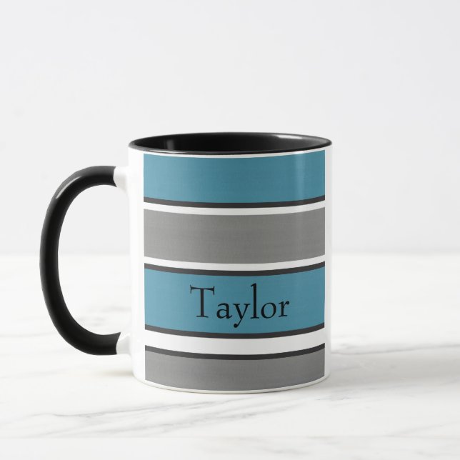 Taza Verde azulado Blue Gray Black White Stripes Modern (Izquierda)