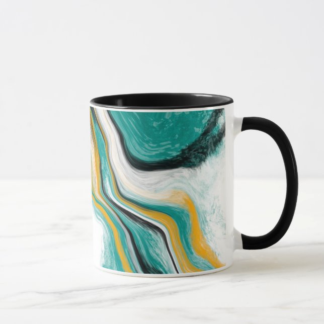 Taza Verde azulado, turquesa, oro, arte de fluidos de m (Derecha)