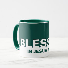 Taza Verde BENDITO En el Nombre de Jesús Cristiano