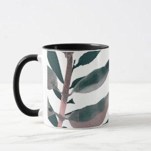 Taza Verde botánico de hojas acuarela rústica sonrosada