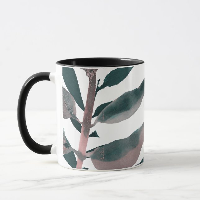 Taza Verde botánico de hojas acuarela rústica sonrosada (Izquierda)