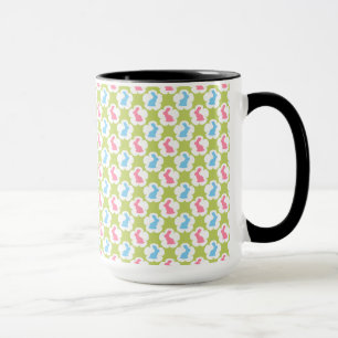 TAZA VERDE CON BUNNES ROJOS Y AZULES DE ORIENTE