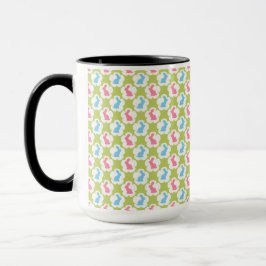TAZA VERDE CON BUNNES ROJOS Y AZULES DE ORIENTE