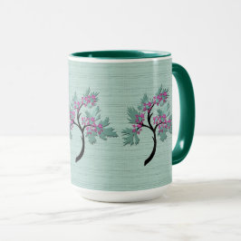 Taza Verde de árbol florido elegante + ciruela