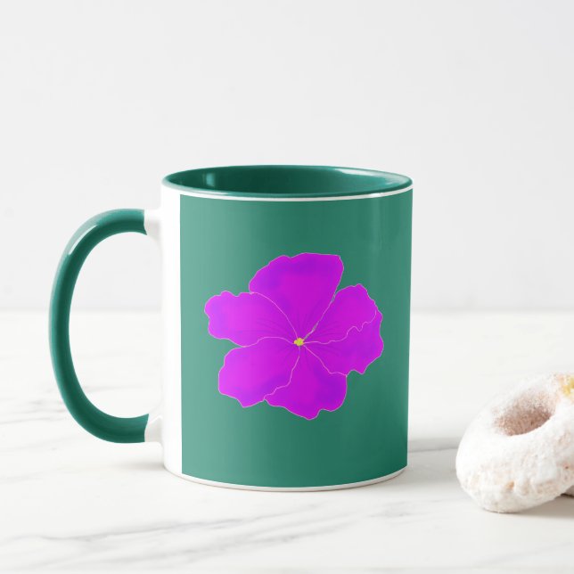 Taza Verde de esmeralda morado floral moderno (Con donut)