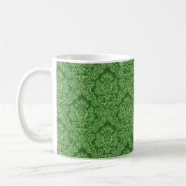 Taza VERDE elegante del monograma del damasco de