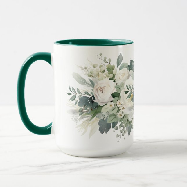 Taza Verde floral blanco Botánico acuarela  (Izquierda)
