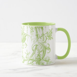 Taza Verde floral, de la hoja elegante y aguamarina