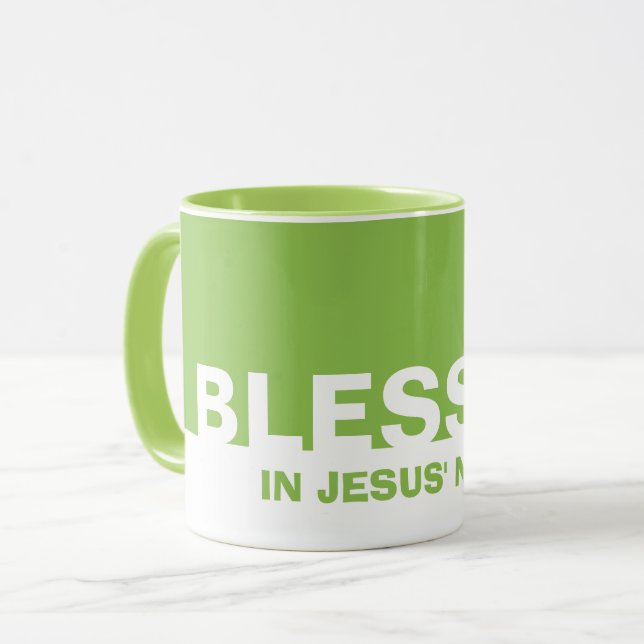 Taza Verde Moderno BENDIDO En El Nombre De Jesús Cristi (Anverso izquierdo)