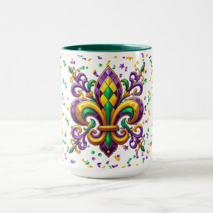 Taza Verde morado Mardi Gras fleur de lis