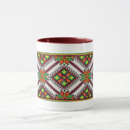 Taza verde roja del bordado de Vyshyvanka del