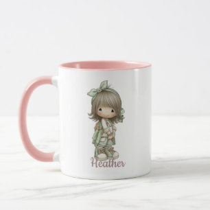 Taza Verde Salvia Negro Personalizable Chica Cottagecor
