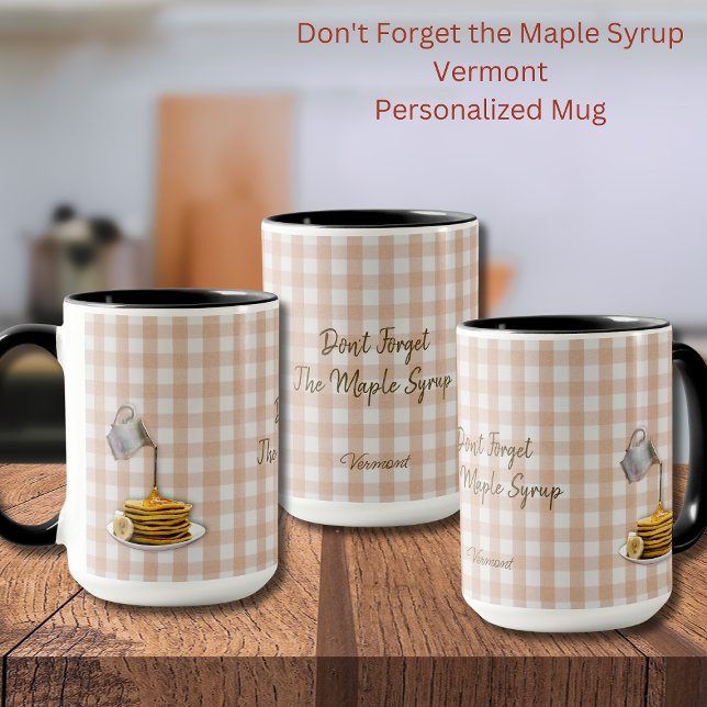 Taza Vermont Maple Syrup Gingham Mug (Vermont Maple Syrup Personalized Mug)