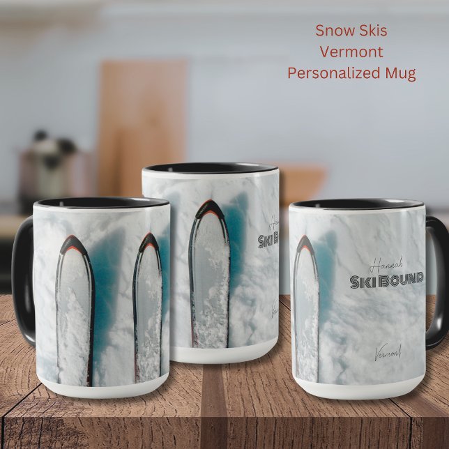 Taza Vermont Ski Bound Snow Mug (Vermont Snow Skis Personalized Mug)
